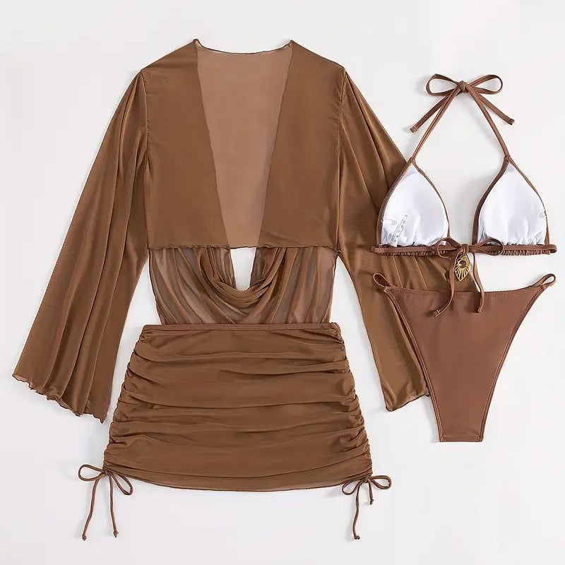 Women's Lace-Up Bikini Set – Solid Colour Swimwear Michan Direct
