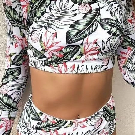 Women's Printed Long-Sleeve Two-Piece Swimsuit Michan Direct