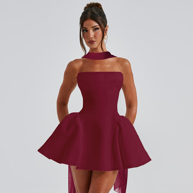 Strapless Backless Mini Dress with Back Zip