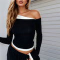 Contrast-Detail Long-Sleeve Top