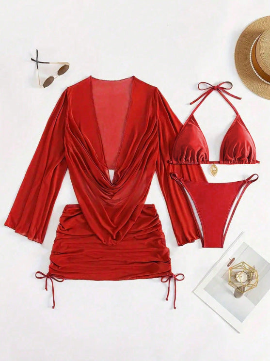 Women's Lace-Up Bikini Set – Solid Colour Swimwear Michan Direct