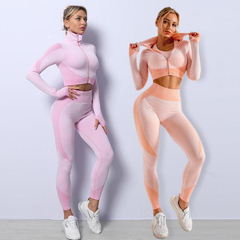 Women's 3-Piece Yoga Gym Set – Sports Bra, Zip Hoodie & Leggings Activewear