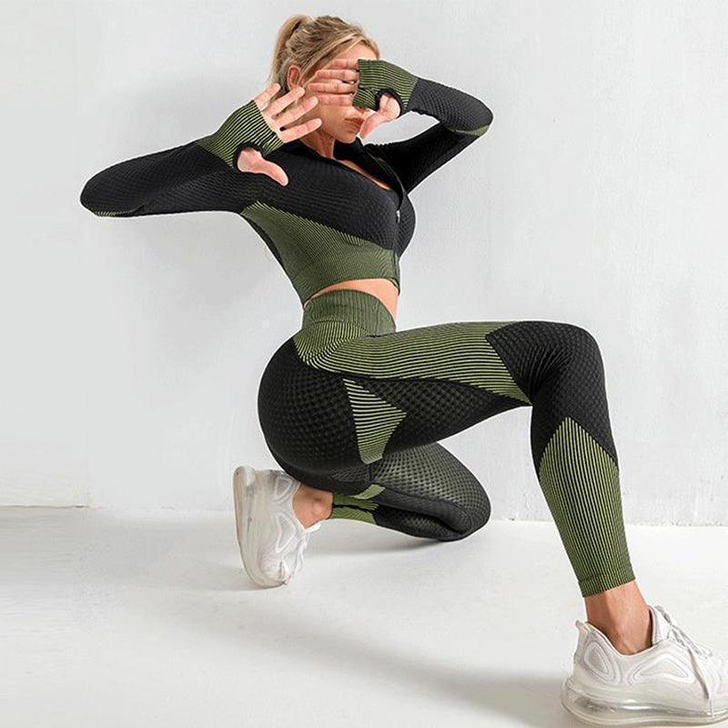 Women's 3-Piece Yoga Gym Set – Sports Bra, Zip Hoodie & Leggings Activewear Glooosy Store