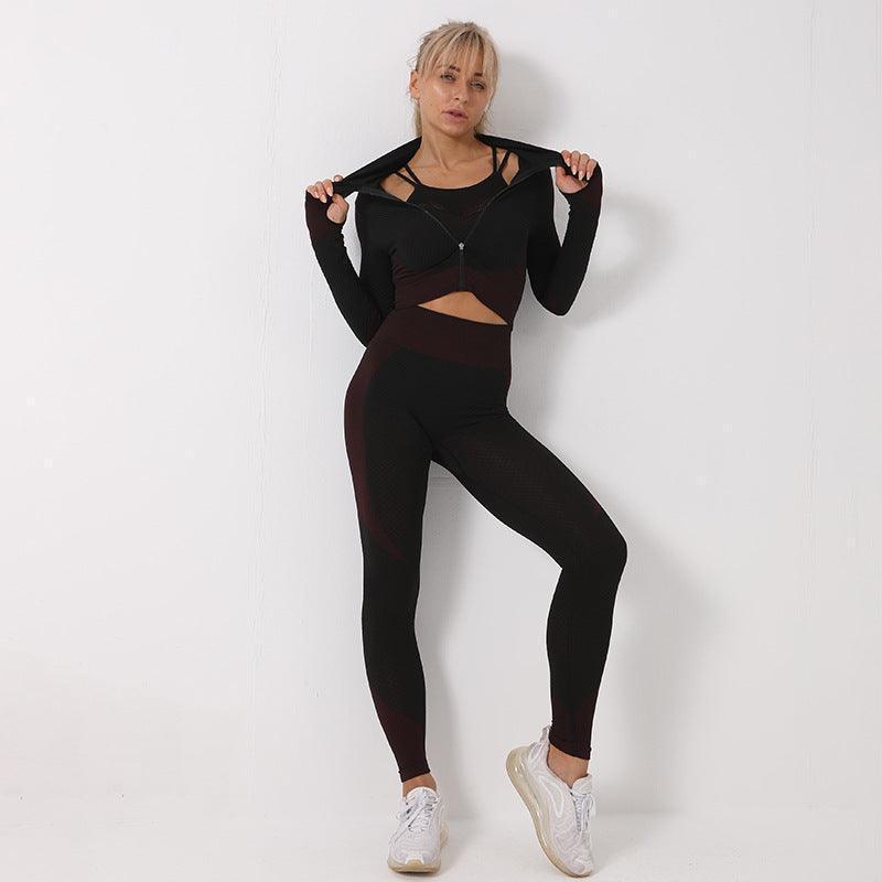 Women's 3-Piece Yoga Gym Set – Sports Bra, Zip Hoodie & Leggings Activewear