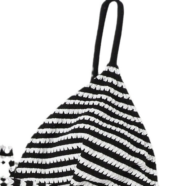 Women's Black Striped Backless One-Piece Swimsuit with Lace-Up Detail Michan Direct
