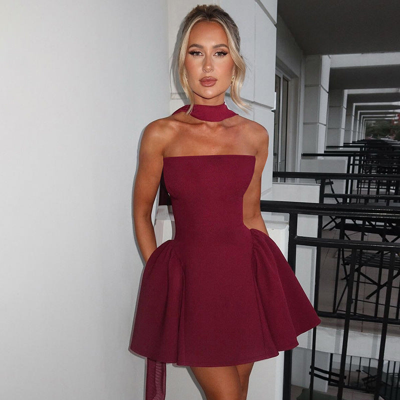 Strapless Backless Mini Dress with Back Zip