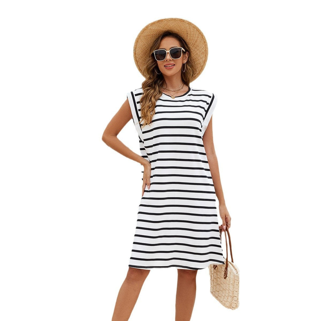 Women's Black & White Striped Beach Cover-Up Michan Direct