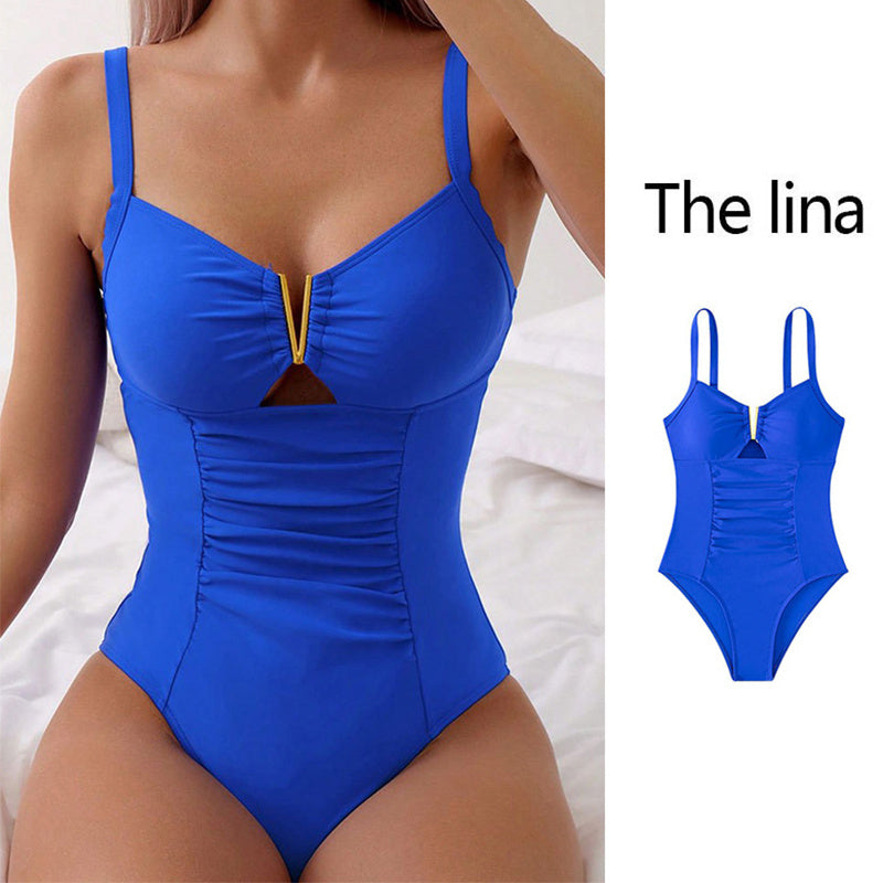 Women's Pleated Cut-Out One-Piece Swimsuit Michan Direct