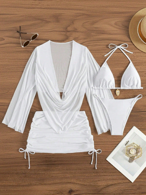 Women's Lace-Up Bikini Set – Solid Colour Swimwear Michan Direct