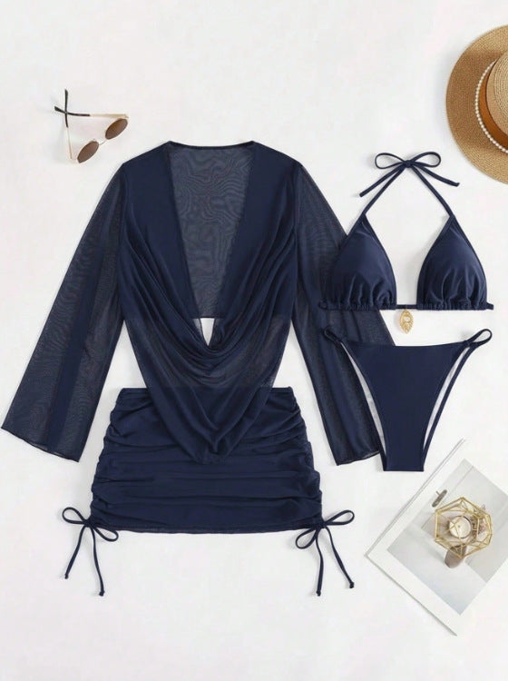 Women's Lace-Up Bikini Set – Solid Colour Swimwear Michan Direct
