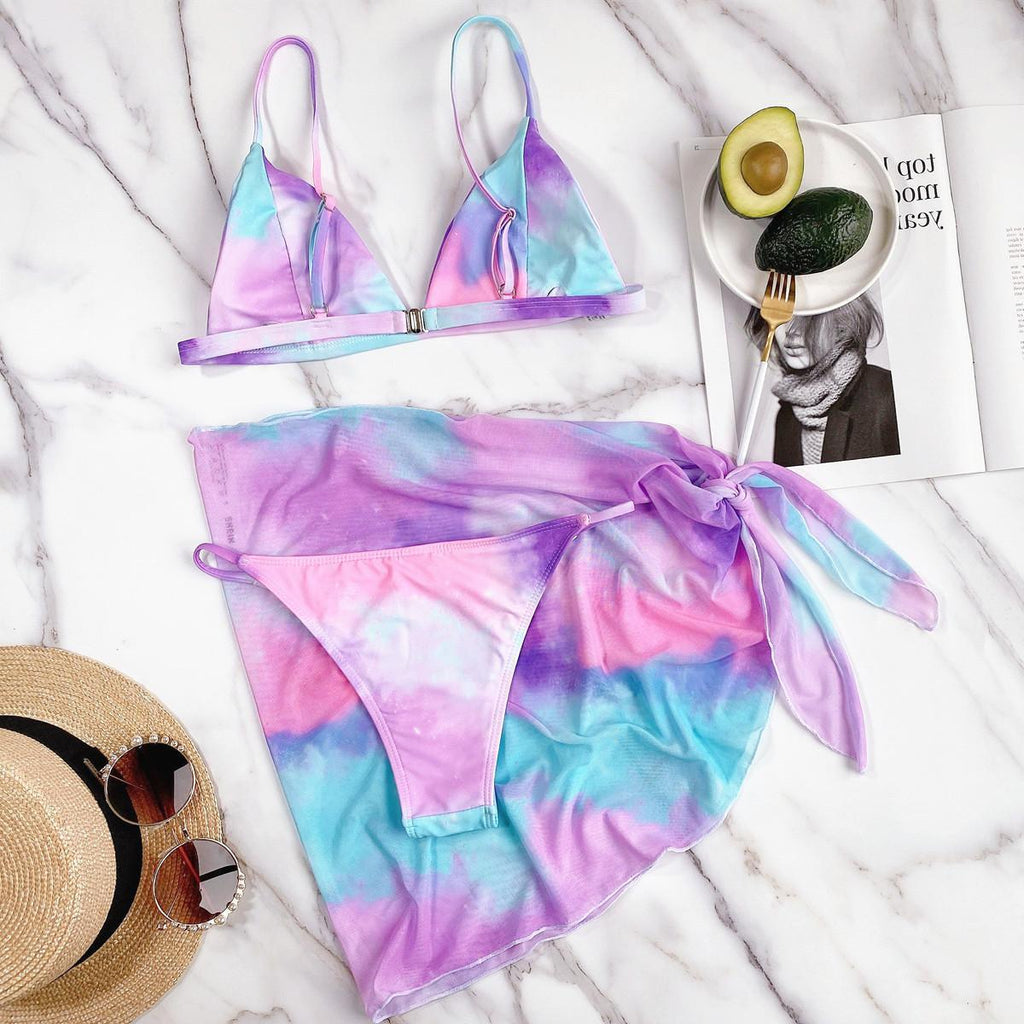 Women's Fluorescent Tie-Dye Triangle Micro Bikini Set