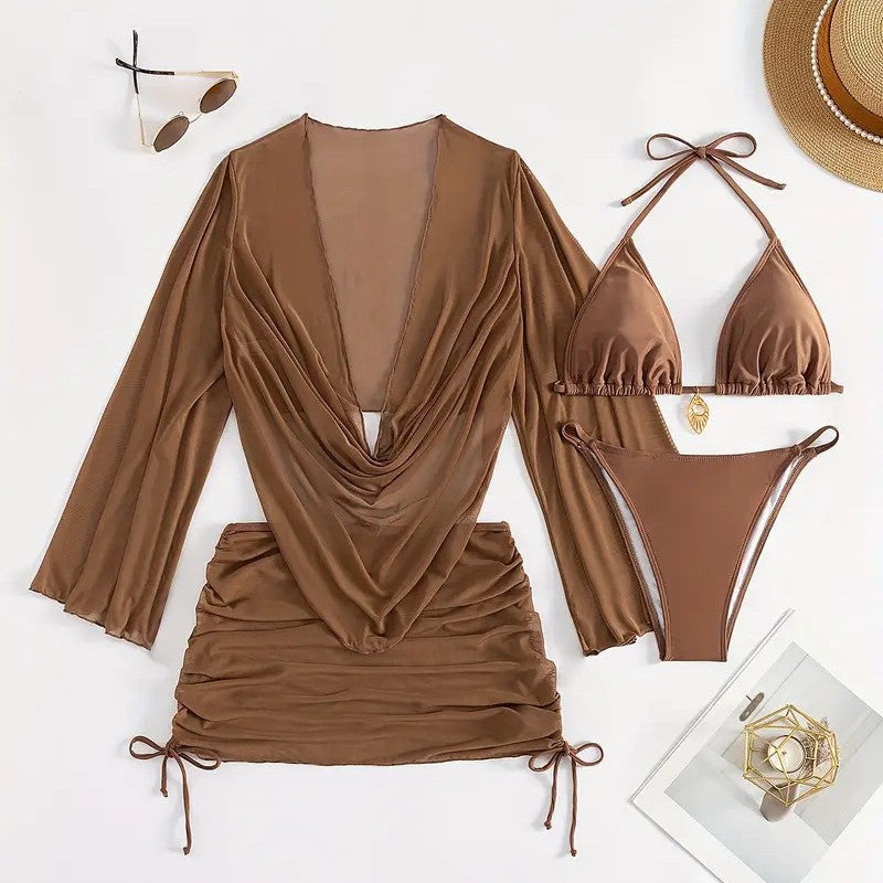 Women's Lace-Up Bikini Set – Solid Colour Swimwear Michan Direct