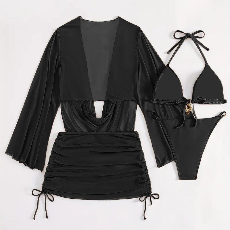 Women's Lace-Up Bikini Set – Solid Colour Swimwear Michan Direct