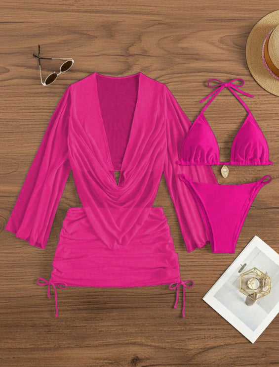 Women's Lace-Up Bikini Set – Solid Colour Swimwear Michan Direct
