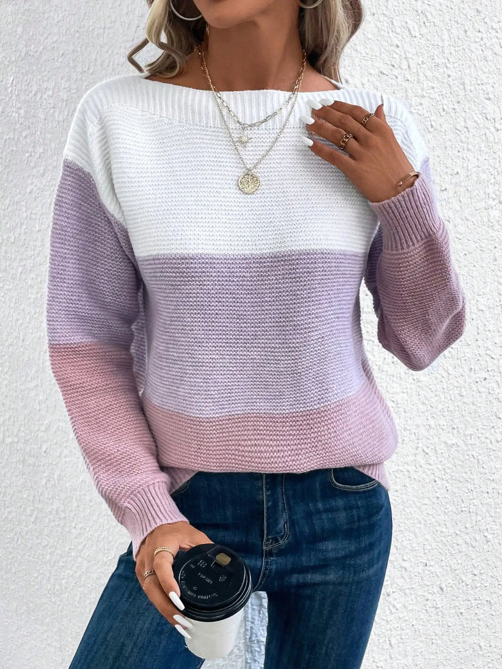 Women's Striped Slash-Neck Knit Sweater Zenflow Active