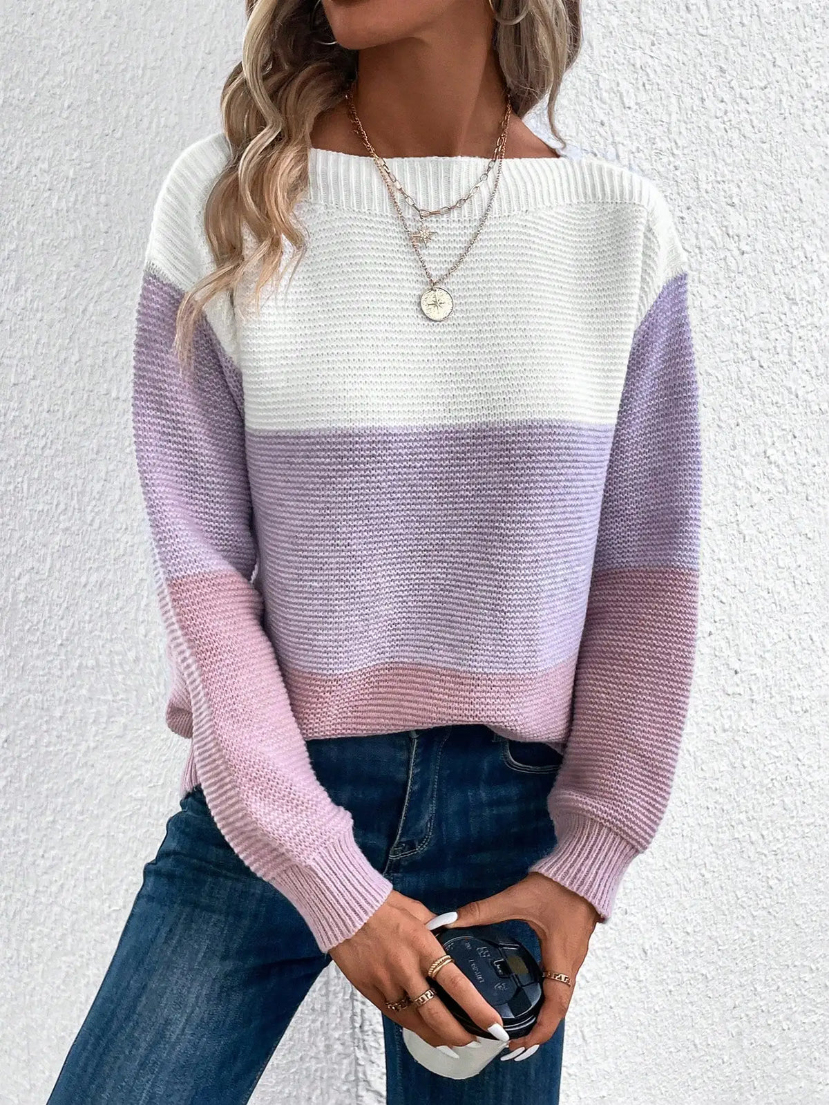 Women's Striped Slash-Neck Knit Sweater Zenflow Active
