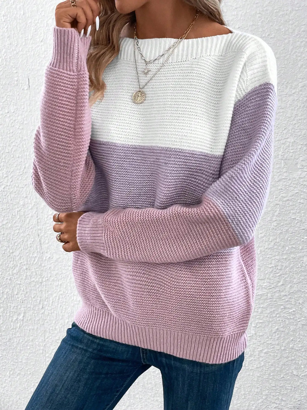 Women's Striped Slash-Neck Knit Sweater Zenflow Active