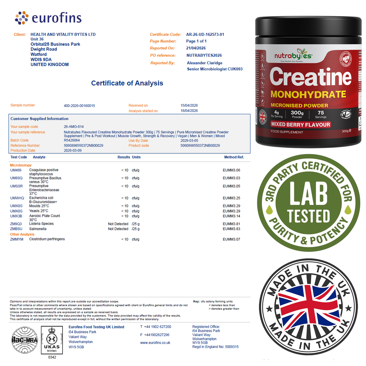 Flavoured Creatine Monohydrate Powder 300g (75 Servings) | Micronised Creatine Powder | Supplement for Women & Men | Vegan