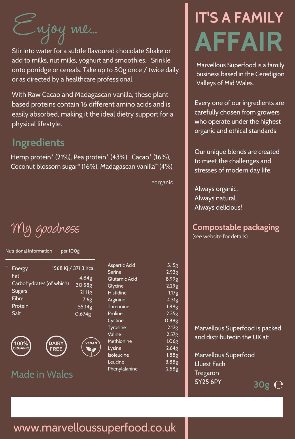 Nutrient pure - Plant-Based Protein Powder with Cacao & Vanilla marvelloussuperfood