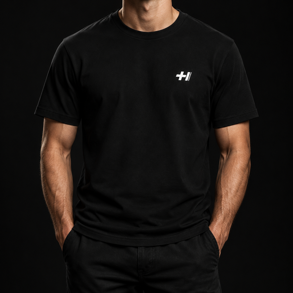 Helvetica Faro2 Cotton Stretch T-Shirt – Black