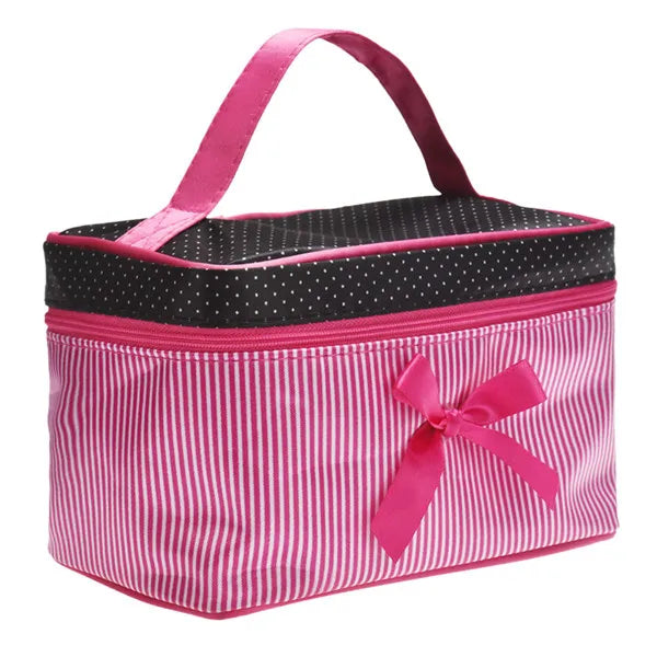 Bow Stripe Satin Makeup Pouch — Travel Cosmetic Organiser - Zenflow Active