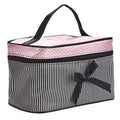 Bow Stripe Satin Makeup Pouch — Travel Cosmetic Organiser - Zenflow Active