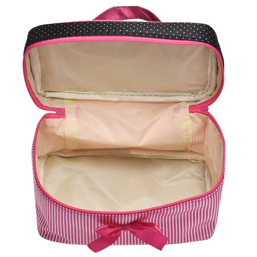 Bow Stripe Satin Makeup Pouch — Travel Cosmetic Organiser - Zenflow Active