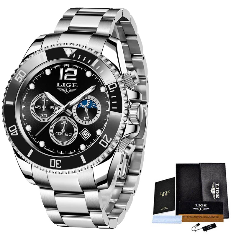 Men's LIGE Top Brand Luxury Watch Waterproof, Sports, Stainless, Chronograph, Quartz Wristwatch Relogio Masculino - Zenflow Active