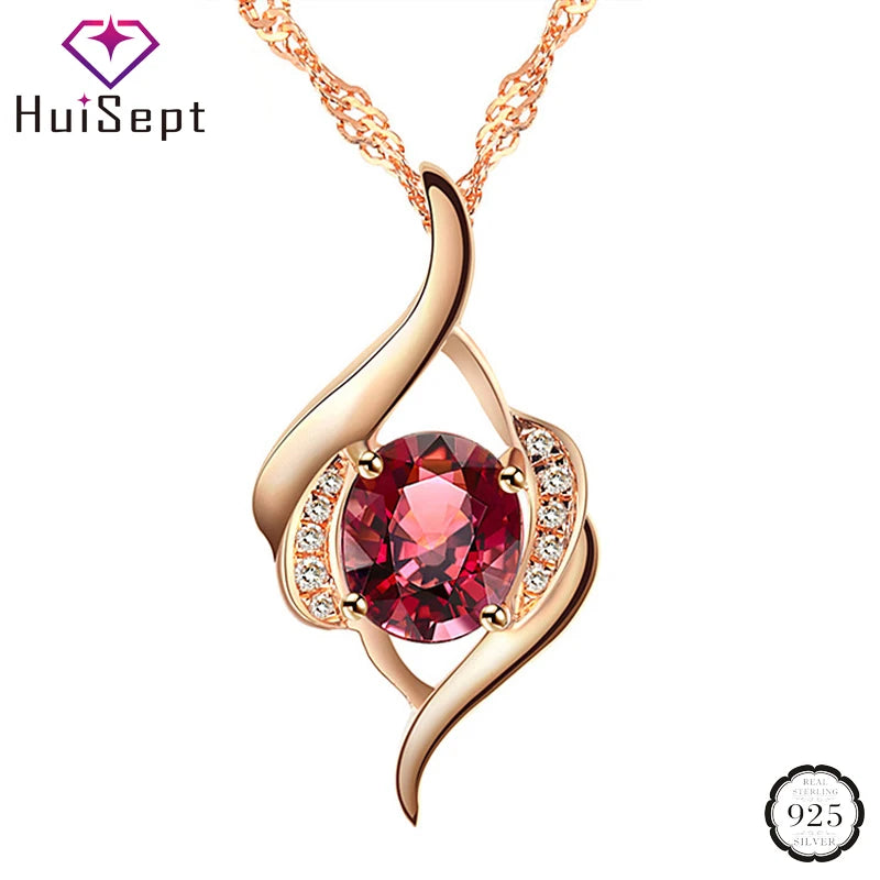 HuiSept Elegant 925 Silver Jewelry Necklace with Ruby Zircon Gemstones Pendant Ornaments Gifts for Women Wedding Party Wholesale - Zenflow Active
