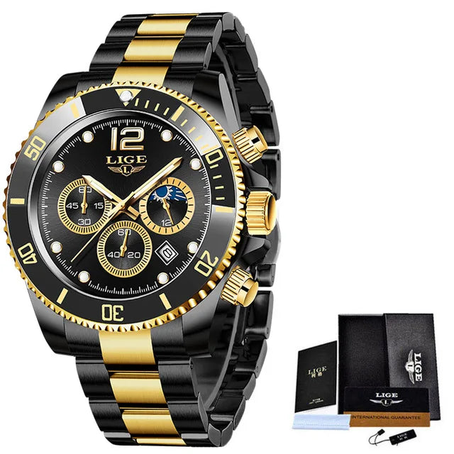 Men's LIGE Top Brand Luxury Watch Waterproof, Sports, Stainless, Chronograph, Quartz Wristwatch Relogio Masculino - Zenflow Active
