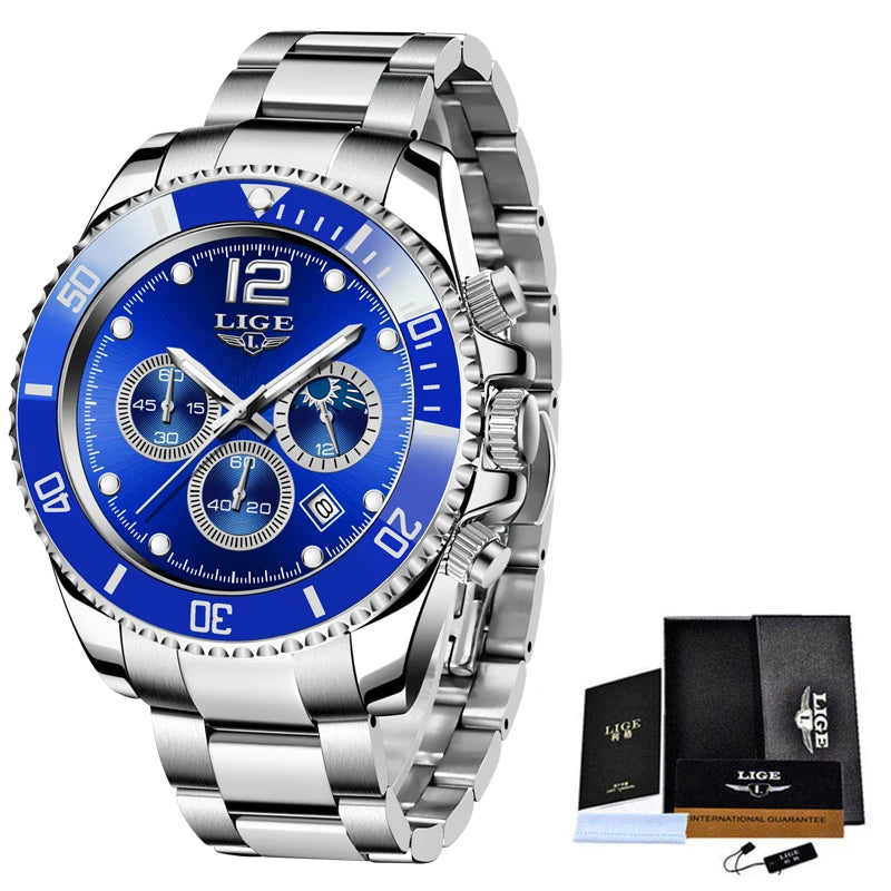Men's LIGE Top Brand Luxury Watch Waterproof, Sports, Stainless, Chronograph, Quartz Wristwatch Relogio Masculino - Zenflow Active