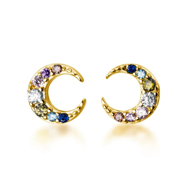 Modian New 925 Sterling Silver Colourful Crystal Moon Tiny Stud Earring for Women Luxury Ear Pin Fine Jewellery Student Accessories - Zenflow Active