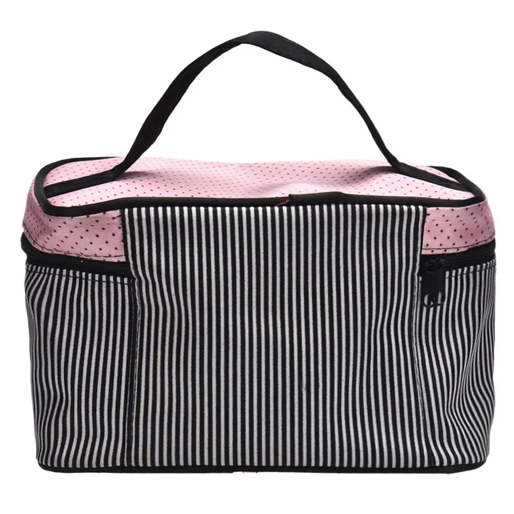 Bow Stripe Satin Makeup Pouch — Travel Cosmetic Organiser - Zenflow Active