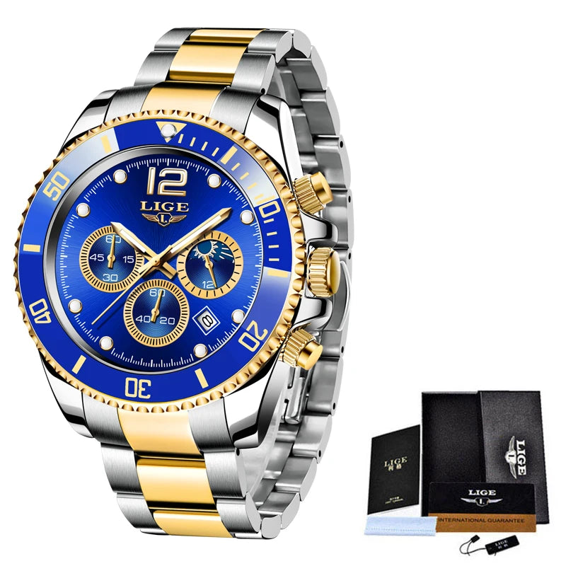 Men's LIGE Top Brand Luxury Watch Waterproof, Sports, Stainless, Chronograph, Quartz Wristwatch Relogio Masculino - Zenflow Active
