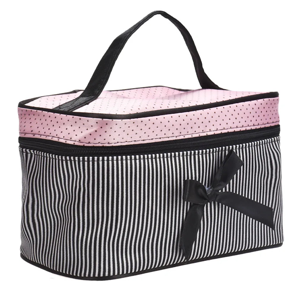 Bow Stripe Satin Makeup Pouch — Travel Cosmetic Organiser - Zenflow Active