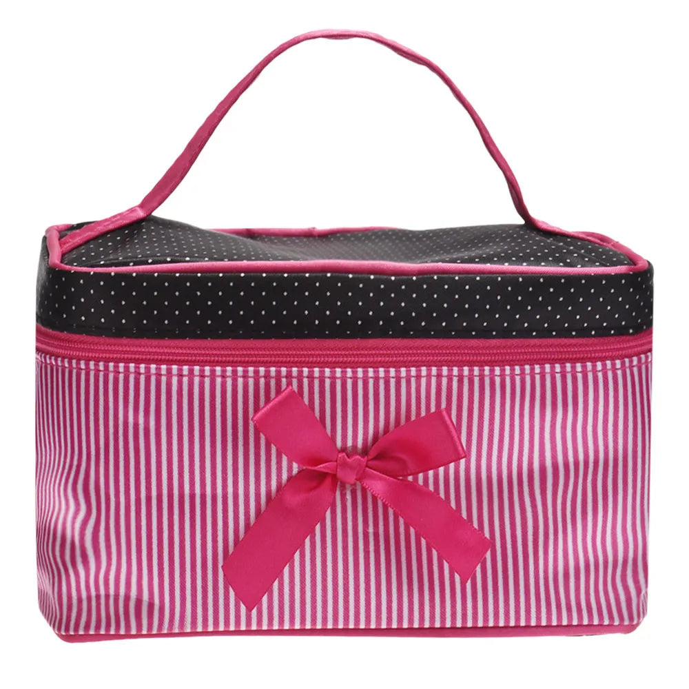 Bow Stripe Satin Makeup Pouch — Travel Cosmetic Organiser - Zenflow Active
