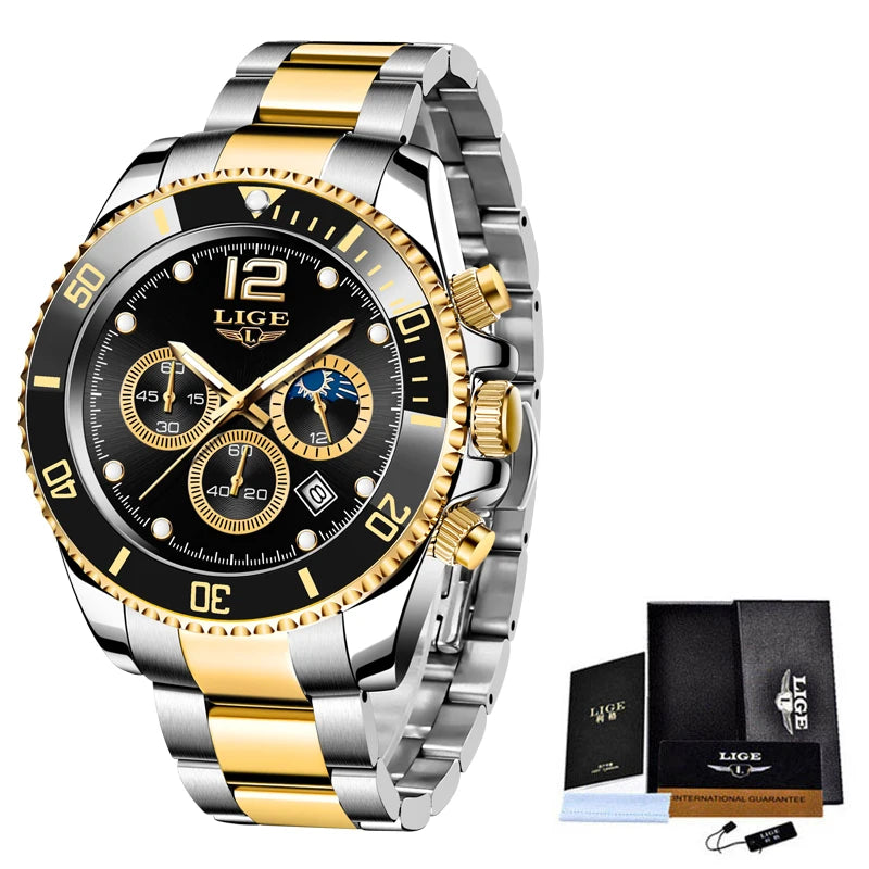 Men's LIGE Top Brand Luxury Watch Waterproof, Sports, Stainless, Chronograph, Quartz Wristwatch Relogio Masculino - Zenflow Active