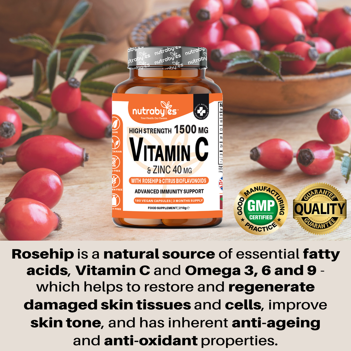 High Strength Vitamin C 1500mg and Zinc 40mg | High Strength Vegan Capsules | Advanced Immunity Support | Sugar Free | 3