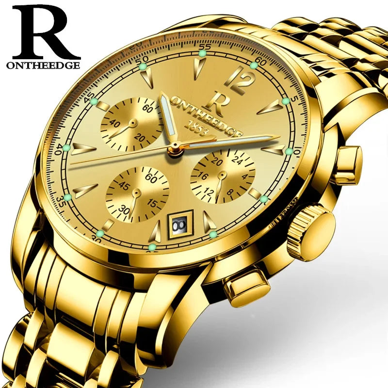 Men's Watch Business Quartz, All Steel Blue Face, Waterproof Chronograph Relogio Masculino - Zenflow Active