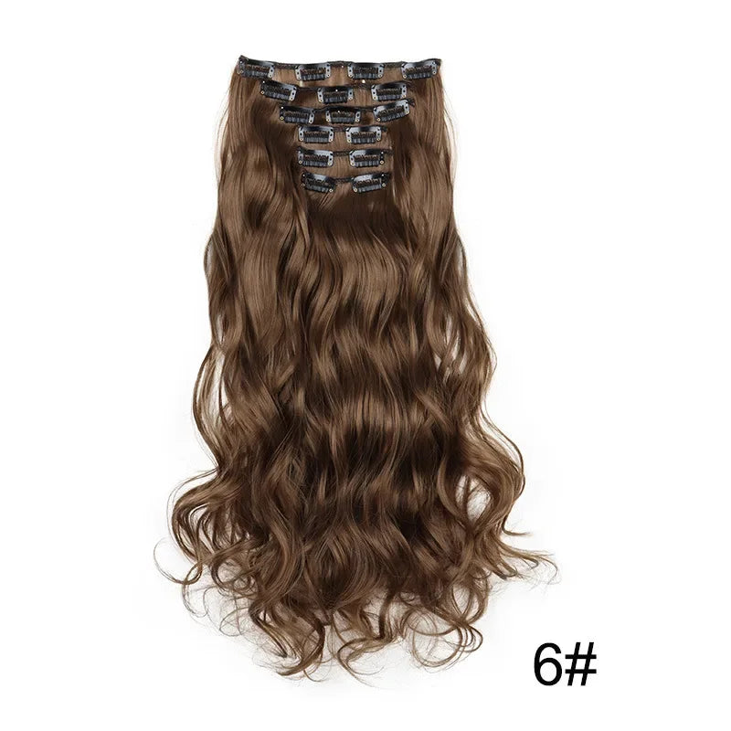 Black Hair Extensions 24"/60cm 6pcs/set Women Long Straight Synthetic Full Head Clip 16 Clips Ombre Heat Resistant Fiber Hair - Zenflow Active