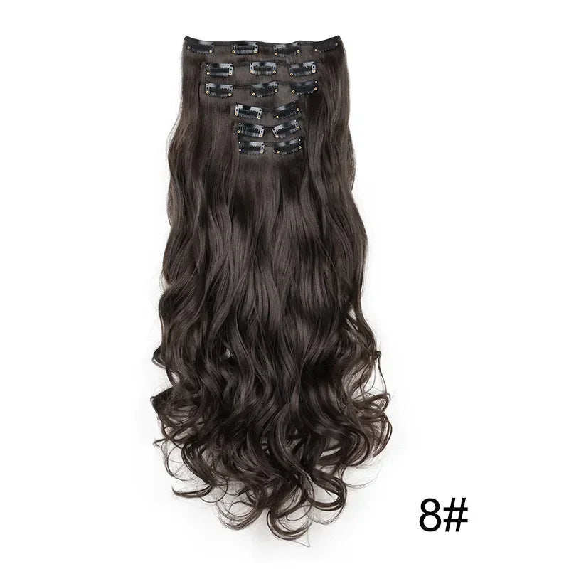 Black Hair Extensions 24"/60cm 6pcs/set Women Long Straight Synthetic Full Head Clip 16 Clips Ombre Heat Resistant Fiber Hair - Zenflow Active