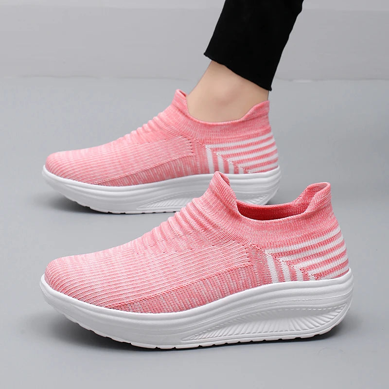 Women's Air Mesh Platform Slip-On Sneakers — Breathable, Mid Heel, Casual Loafer Style - Zenflow Active