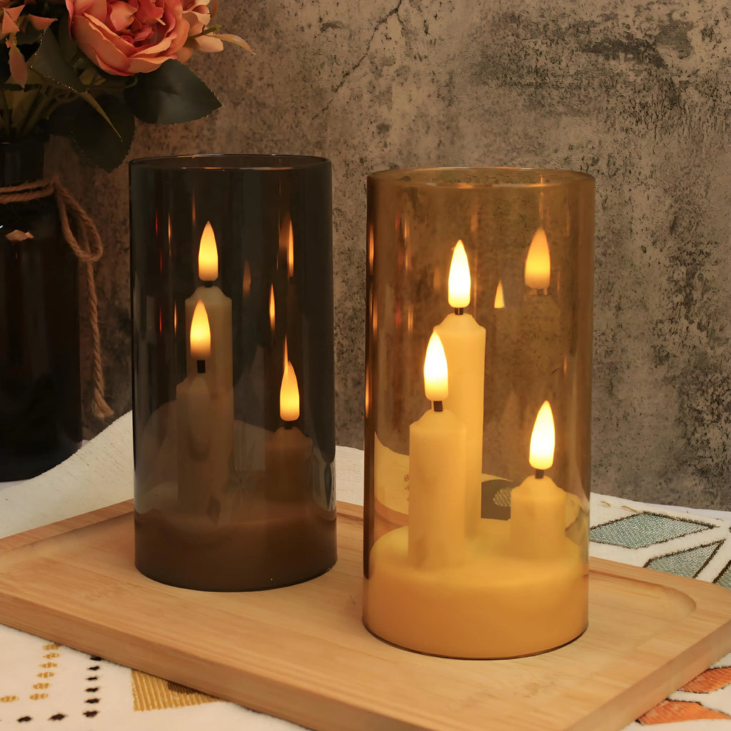 3 in 1 Flameless 5/8/10CM Taper Candles Battery Operated LED Acrylic Pillar Flickering LED Electronic Candles with Lampshade - Zenflow Active