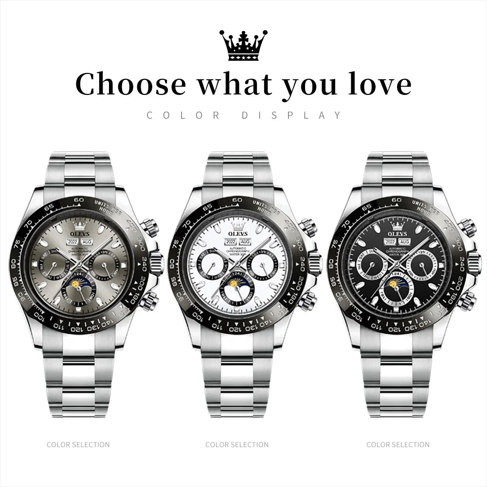 OLEVS 6654 Luxury Mens Watch Chronograph Automatic Mechanical Wristwatch - Zenflow Active