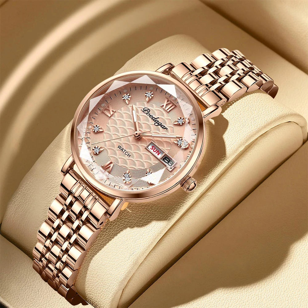 POEDAGAR Watch Women New Fashion Luxury Stainless Steel Wristwatch Bracelet Simple Rose Gold Waterproof Luminous Ladies Watches - Zenflow Active