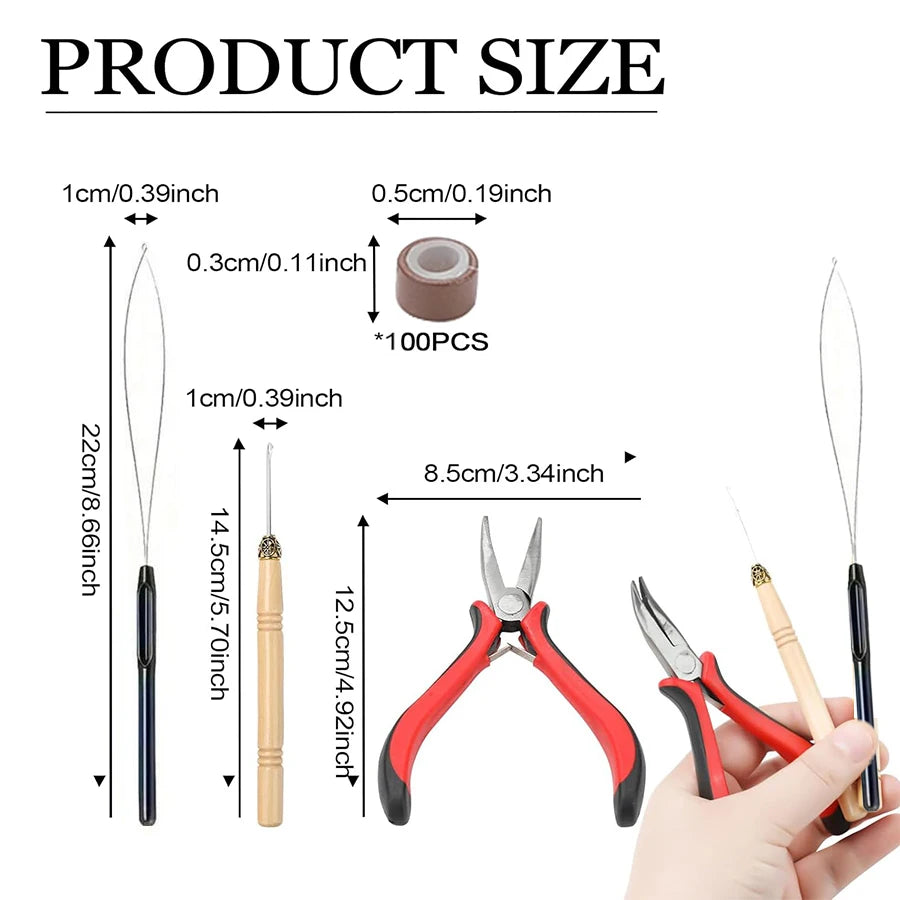Professional Hair Extension Kit with Beads,Pliers, Pulling Hook, Threads, Needle - Metal Tools for All Hair Types - Zenflow Active