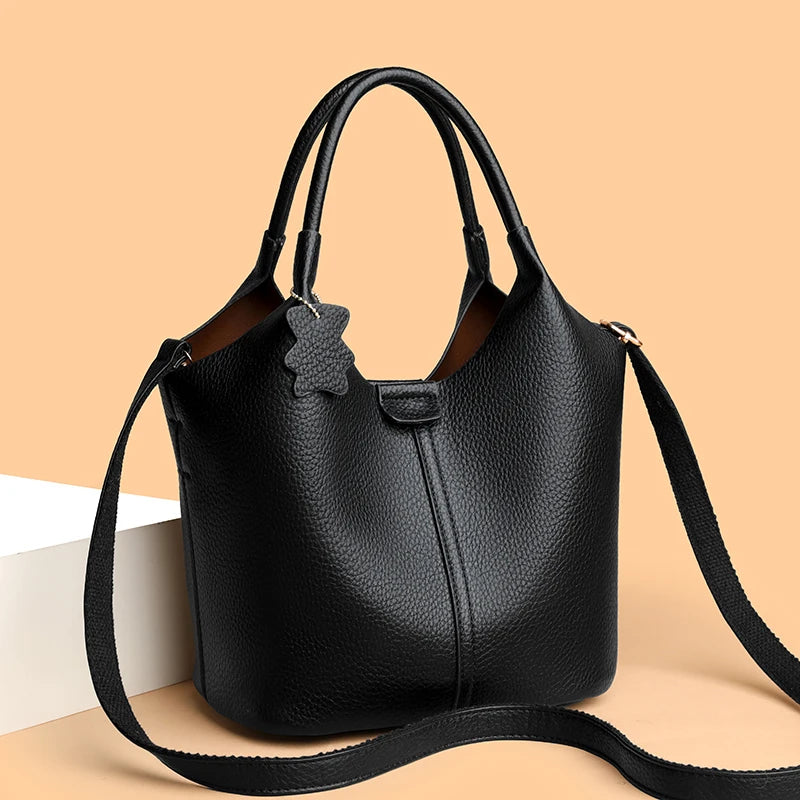 New Trendy Casual Soft PU Women's Handbags Solid Color Large Capacity Female Shoulder Bags Retro Tote Bags For Commute Shopping - Zenflow Active