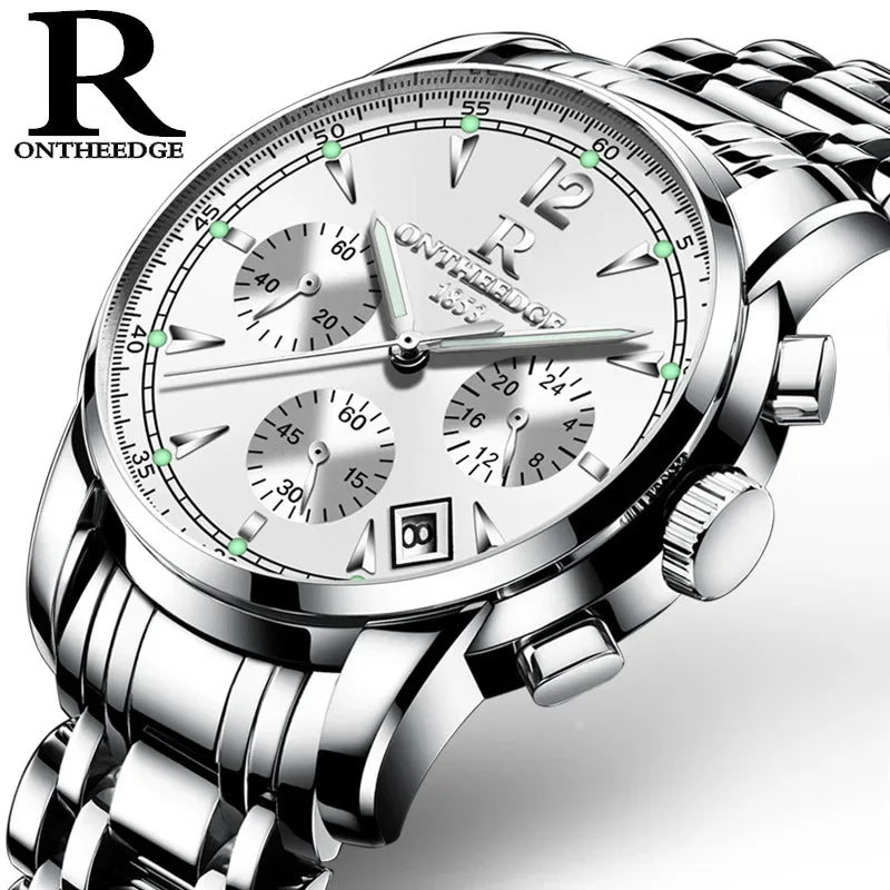 Men's Watch Business Quartz, All Steel Blue Face, Waterproof Chronograph Relogio Masculino - Zenflow Active