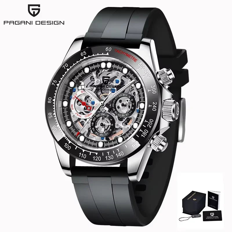Pagani Design Gemstone Bezel Skeleton Automatic Watch | Sapphire Crystal | 100m Water Resistant - Zenflow Active