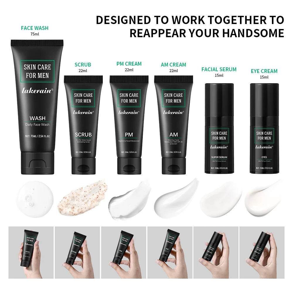 lakerain Men’s 6-Piece Skincare Set with SPF 20 Moisturiser - Zenflow Active